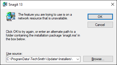 snagit install causing windows 7 problem