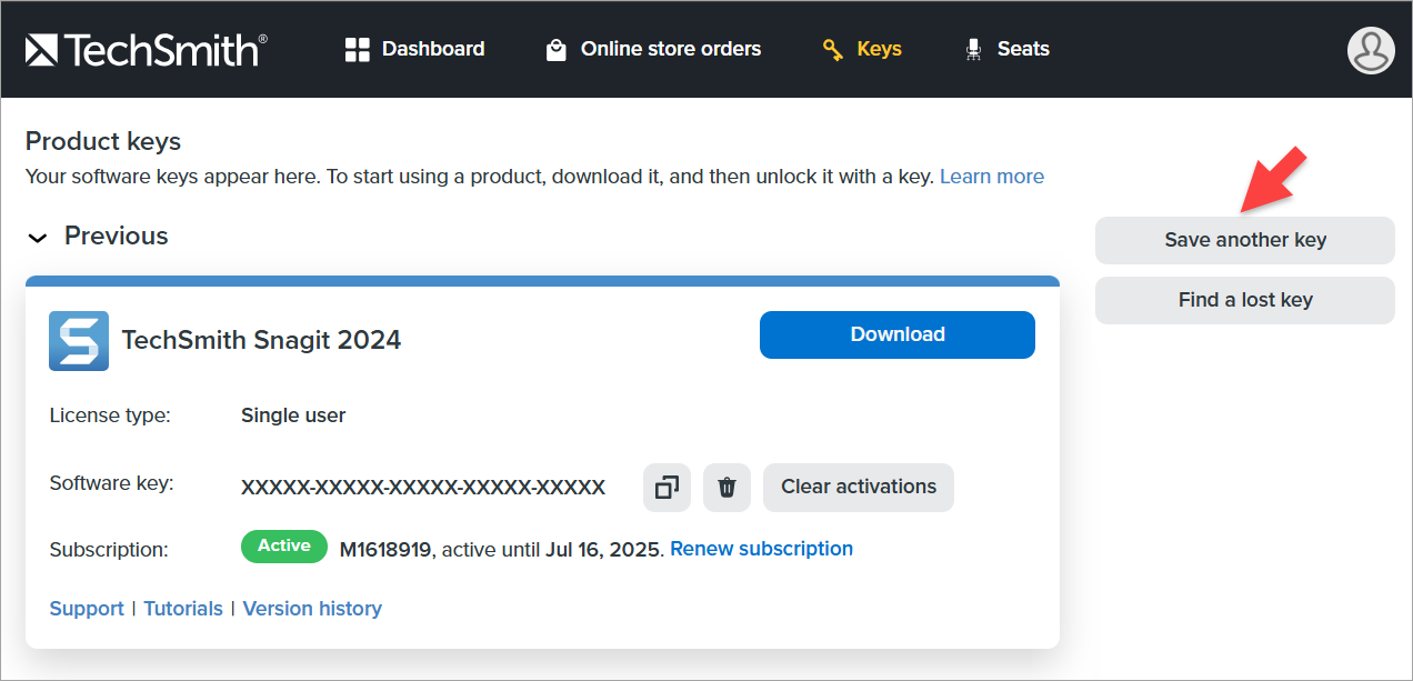 Save a Software Key to a TechSmith Account – TechSmith Support