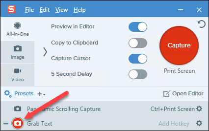 snagit capture scrolling window