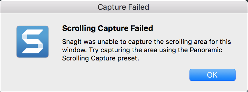 snagit not capturing scrolling window