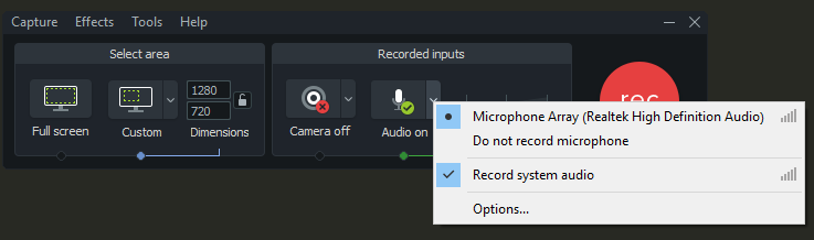 set up audio for camtasia 9