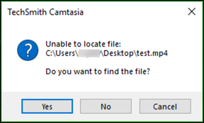 camtasia 9 cant find recorded file