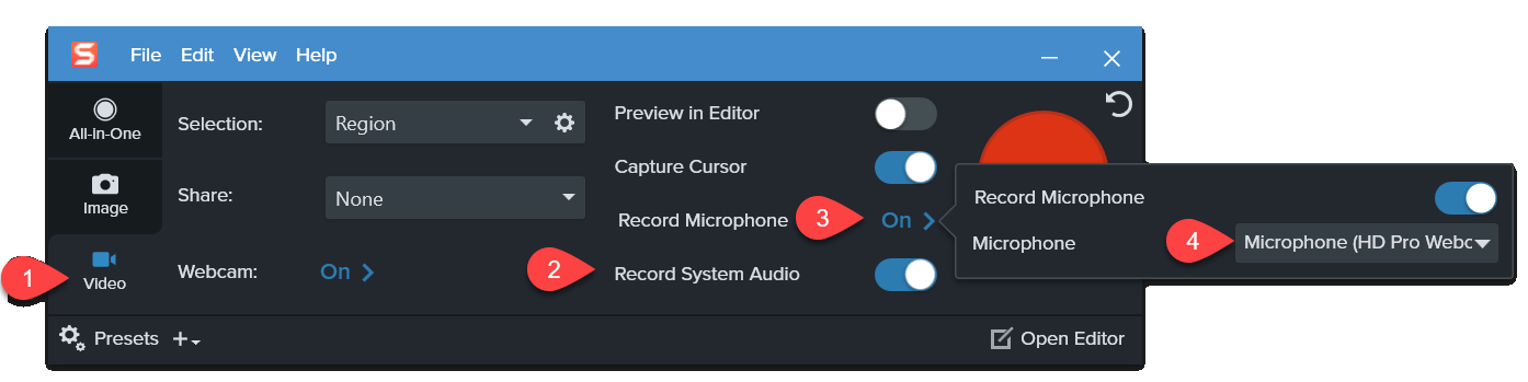 snagit record video and audio