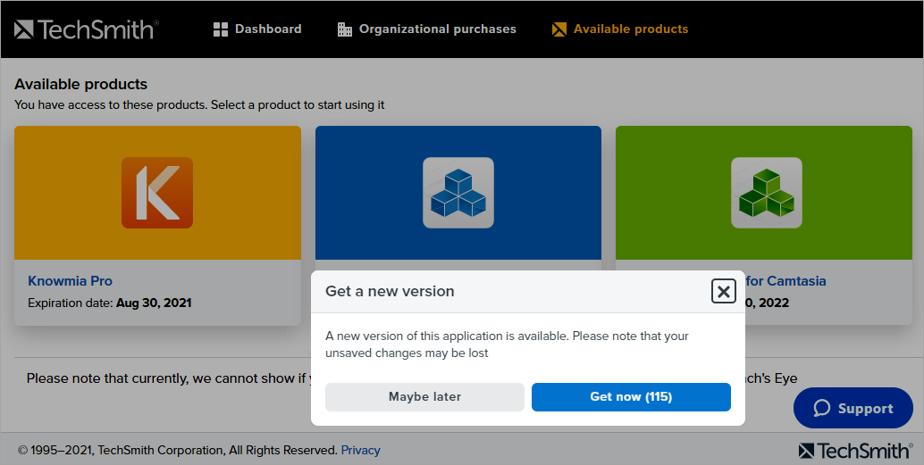 when a new version of the self-service portal is available, you can view a dialog explaining that you can get the new version now or do it later
