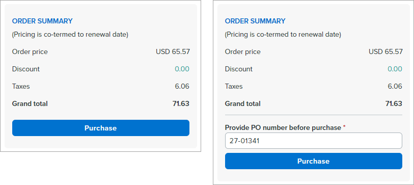 in the order summary section, you can view a field called provide PO number before purchase
