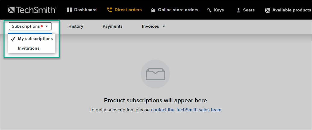 in direct orders, you can click subscriptions and select invitations