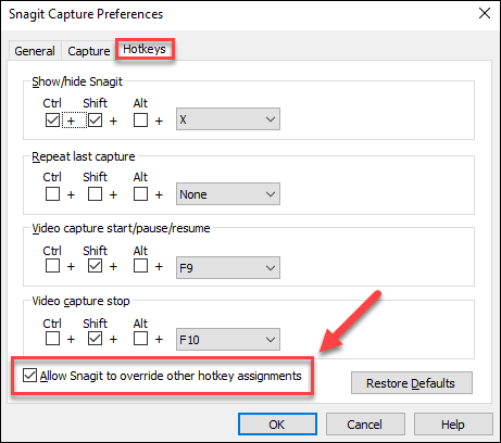 how to set up a specific spot on snagit 8
